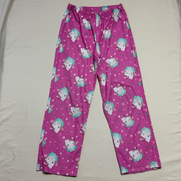 Hello Kitty Pajama Pants Bottoms Girl’s 7/8 Pink Soft Cozy Cat Pattern Fleece PJ - Picture 1 of 6